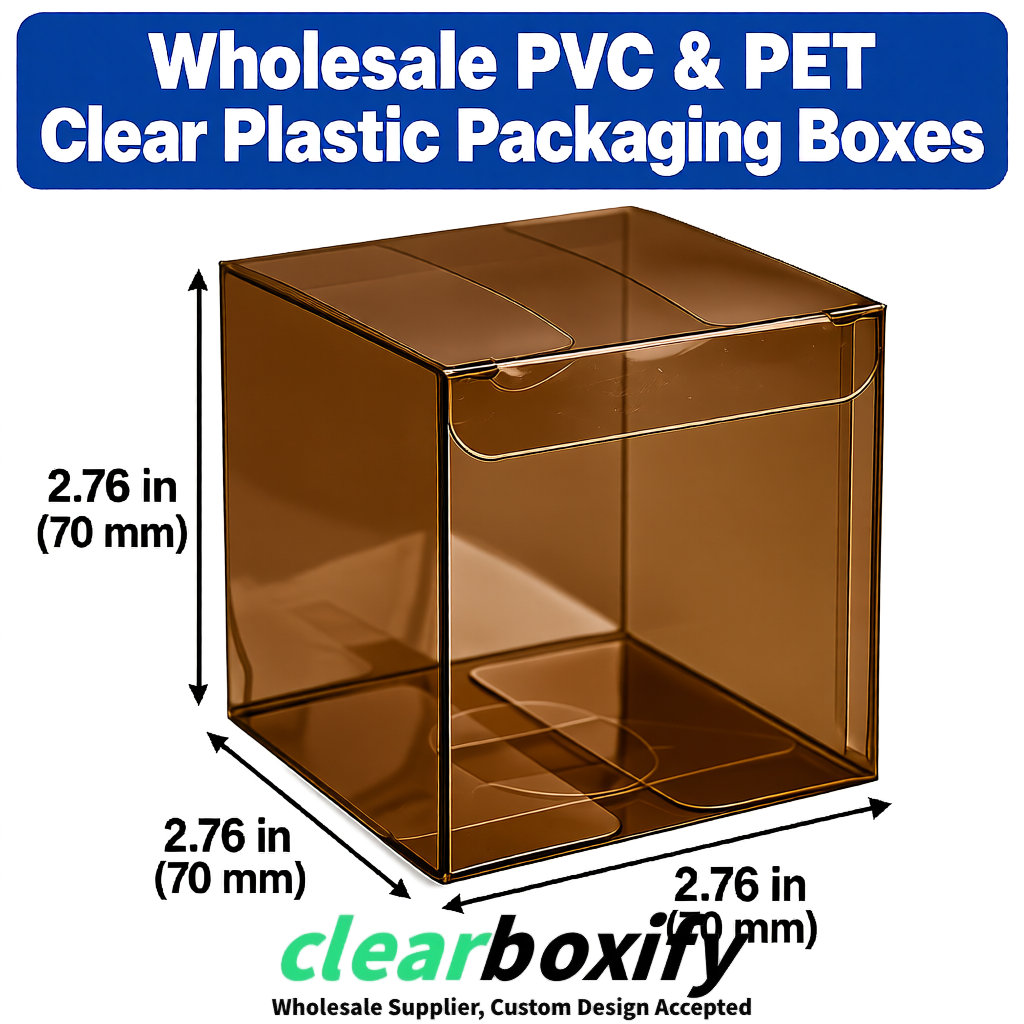 PPWR-Aligned Umber Translucent PVC & PET Boxes 60x60x180mm 76x76x76mm 70x70x70/100/120mm