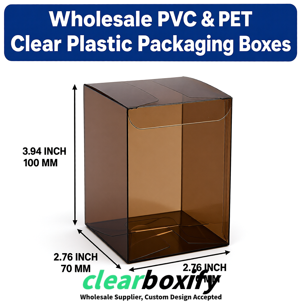 PPWR-Aligned Umber Translucent PVC & PET Boxes 60x60x180mm 76x76x76mm 70x70x70/100/120mm