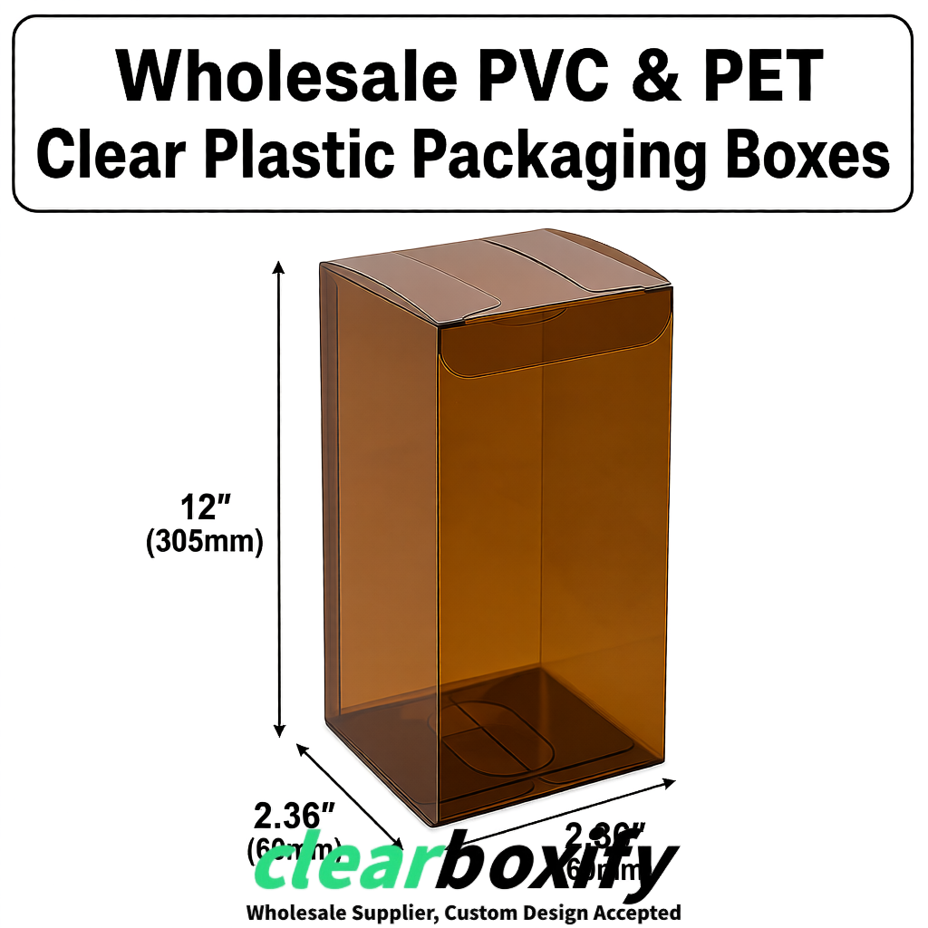Umber Wholesale Clear PVC & PET Boxes 50x50x120/150/200mm 60x60x60/120 mm Umber Wholesale Clear PVC & PET Boxes 50x50x120/150/200mm 60x60x60/120 mm