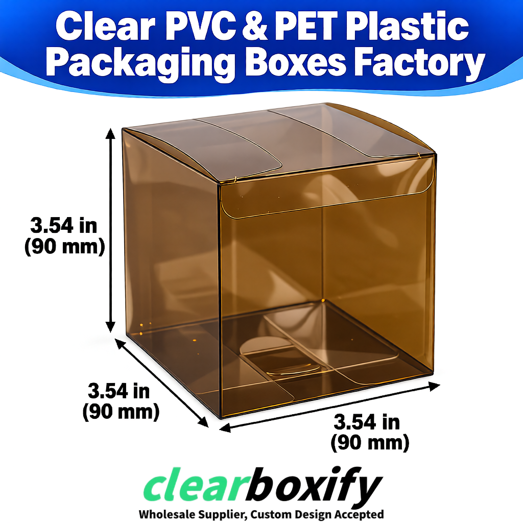 Wholesale Umber Clear PVC & PET Boxes 90x90x90mm 100x100x30/50/100mm