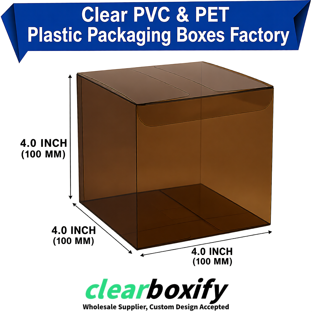 Wholesale Umber Clear PVC & PET Boxes 90x90x90mm 100x100x30/50/100mm