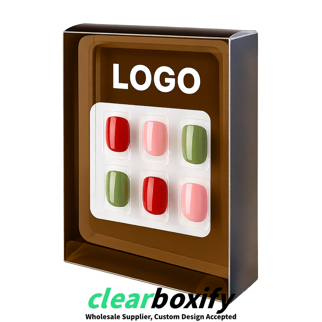 Umber Clear Press-on Nails Box with Hanging Hook | Plastic PVC PP PET Packaging