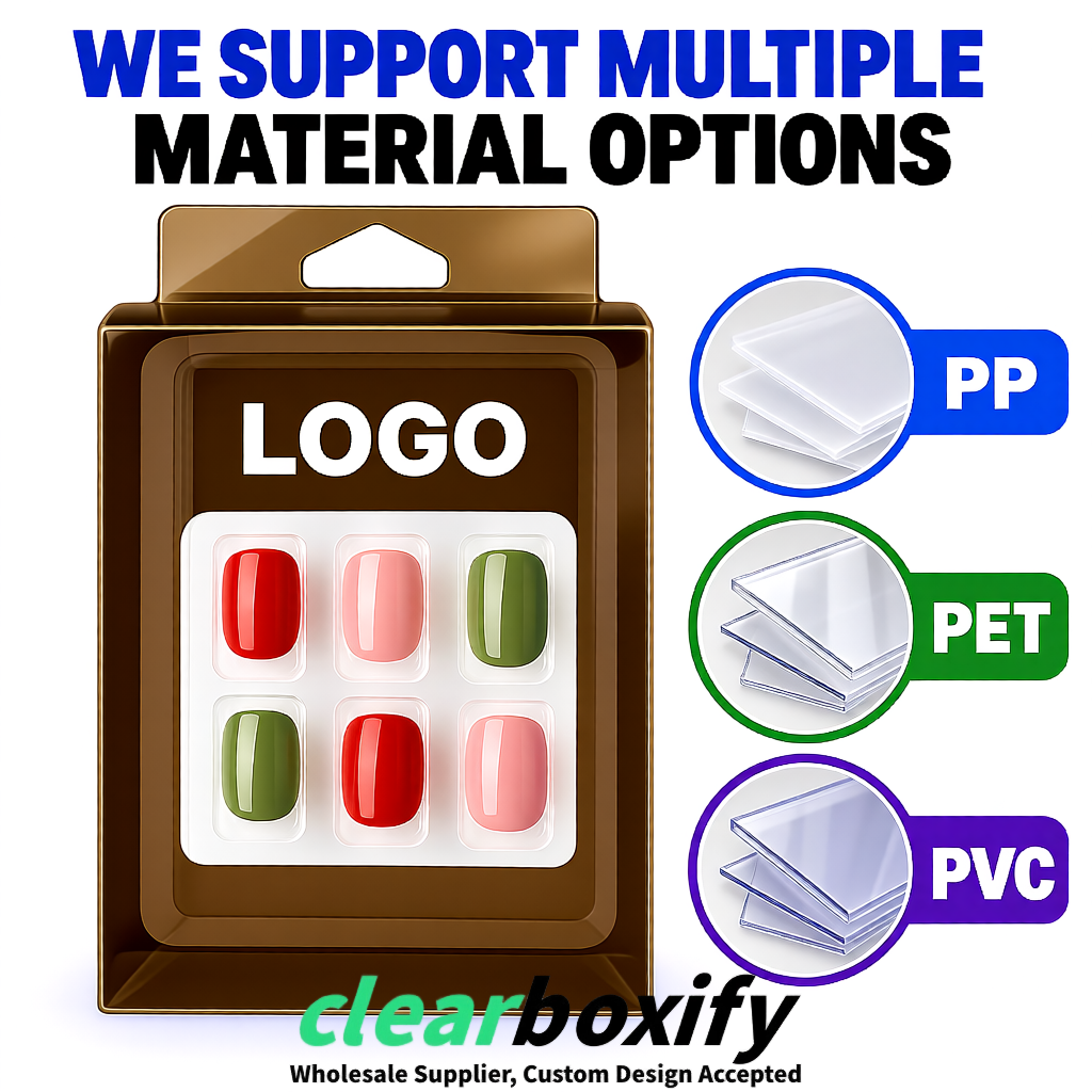 Umber Clear Press-on Nails Box with Hanging Hook | Plastic PVC PP PET Packaging