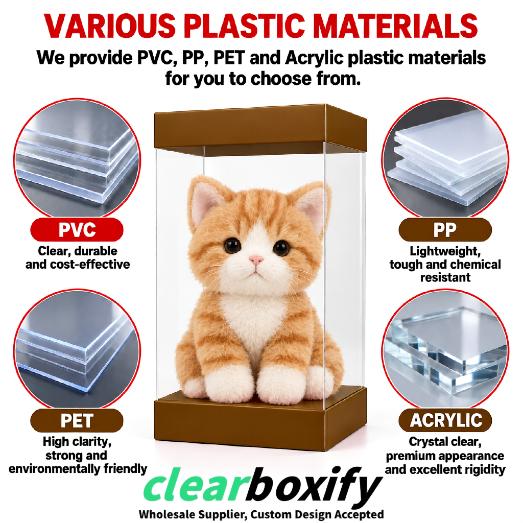 Umber Clear Toy Display Boxes with White Base & Top | Wholesale Bulk Packaging