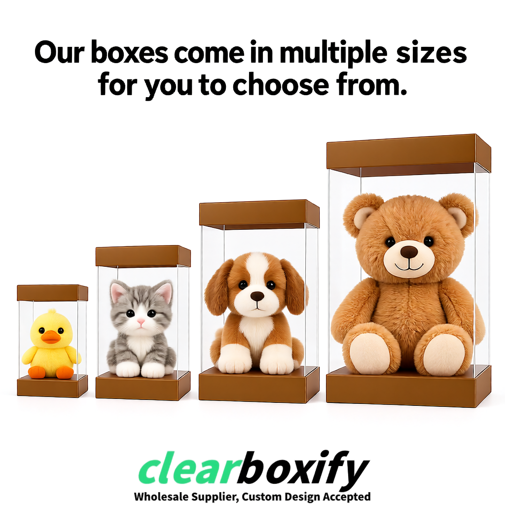 Umber Clear Toy Display Boxes with White Base & Top | Wholesale Bulk Packaging