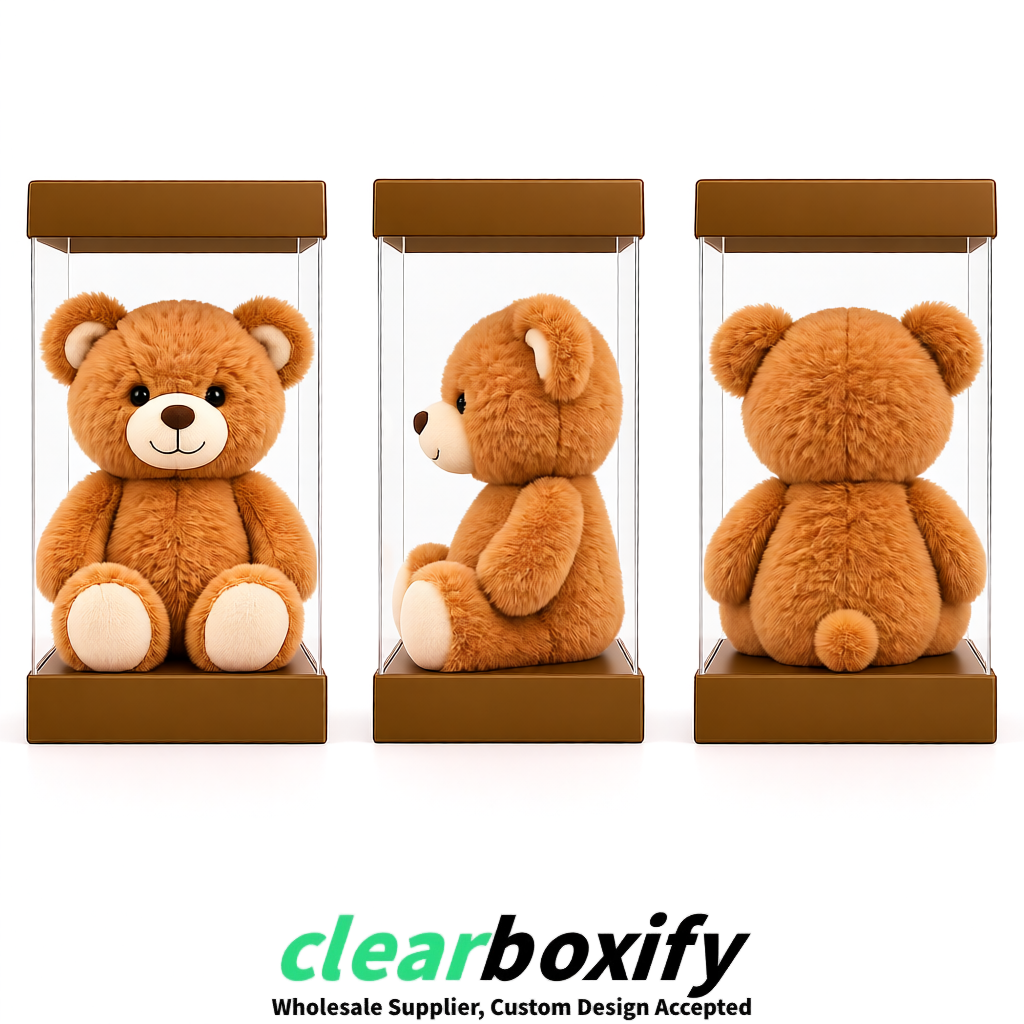 Umber Clear Toy Display Boxes with White Base & Top | Wholesale Bulk Packaging