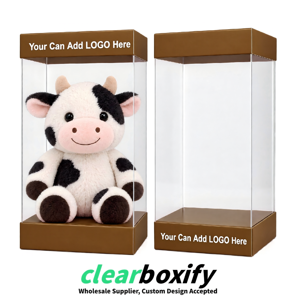 Umber Clear Toy Display Boxes with White Base & Top | Wholesale Bulk Packaging