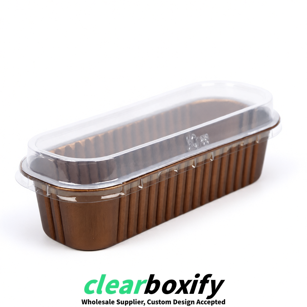 Umber Mini Loaf Pans with Clear Lids 6.8oz Rectangular Aluminum Foil Baking Pans Supplier