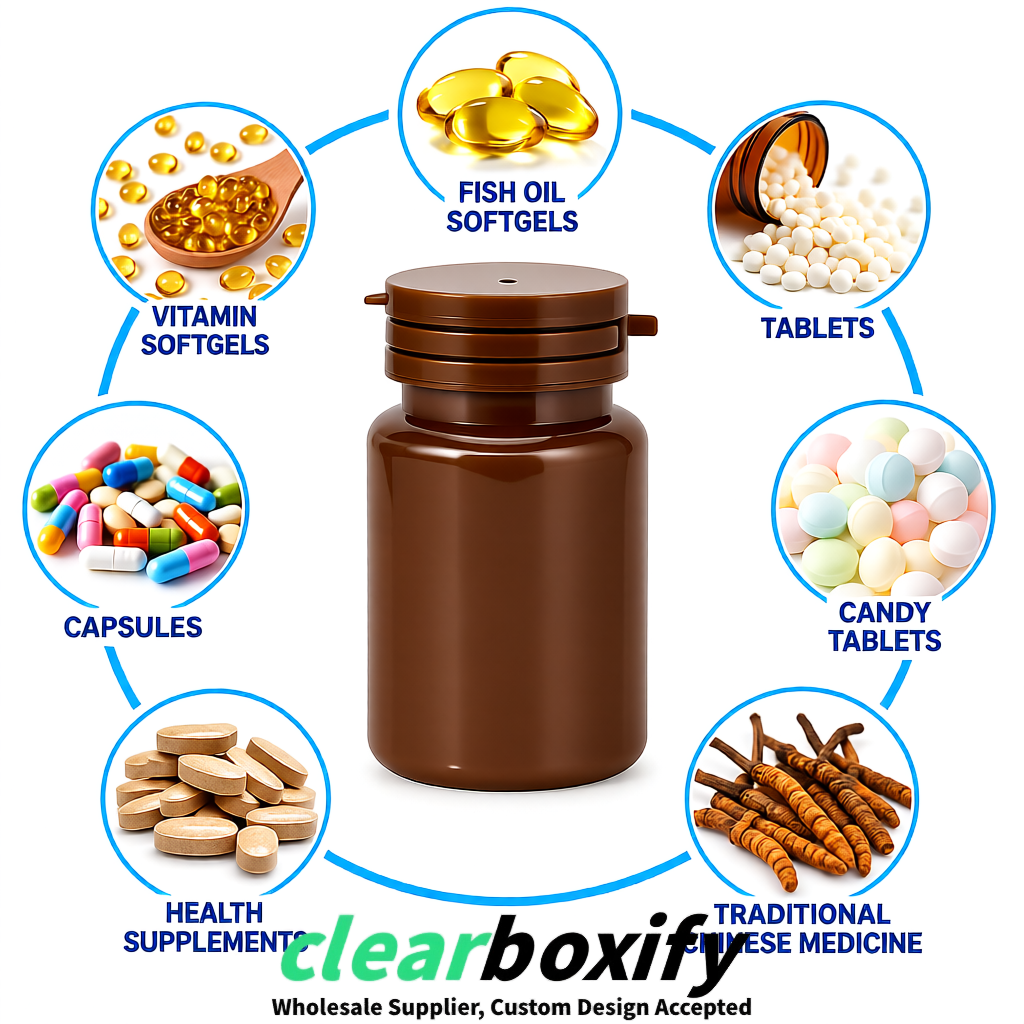 80ml Umber Plastic Supplement Bottle for Capsules & Pills, TCM & Softgels
