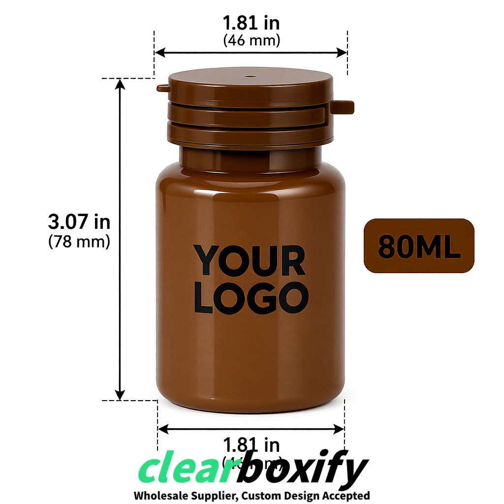 80ml Umber Plastic Supplement Bottle for Capsules & Pills, TCM & Softgels
