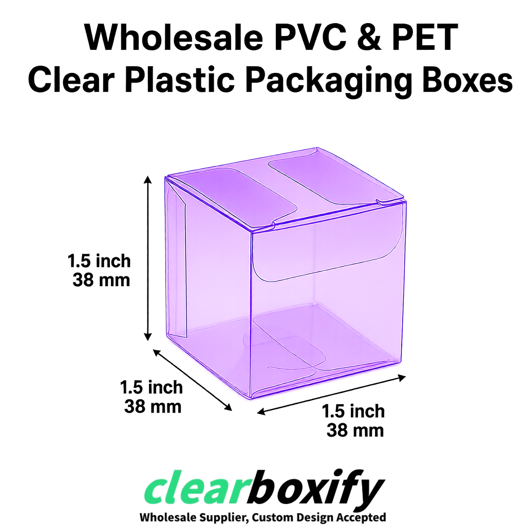 Violet Clear PVC & PET Boxes 38x38x38, 40x40x40, 50x50x50/80mm