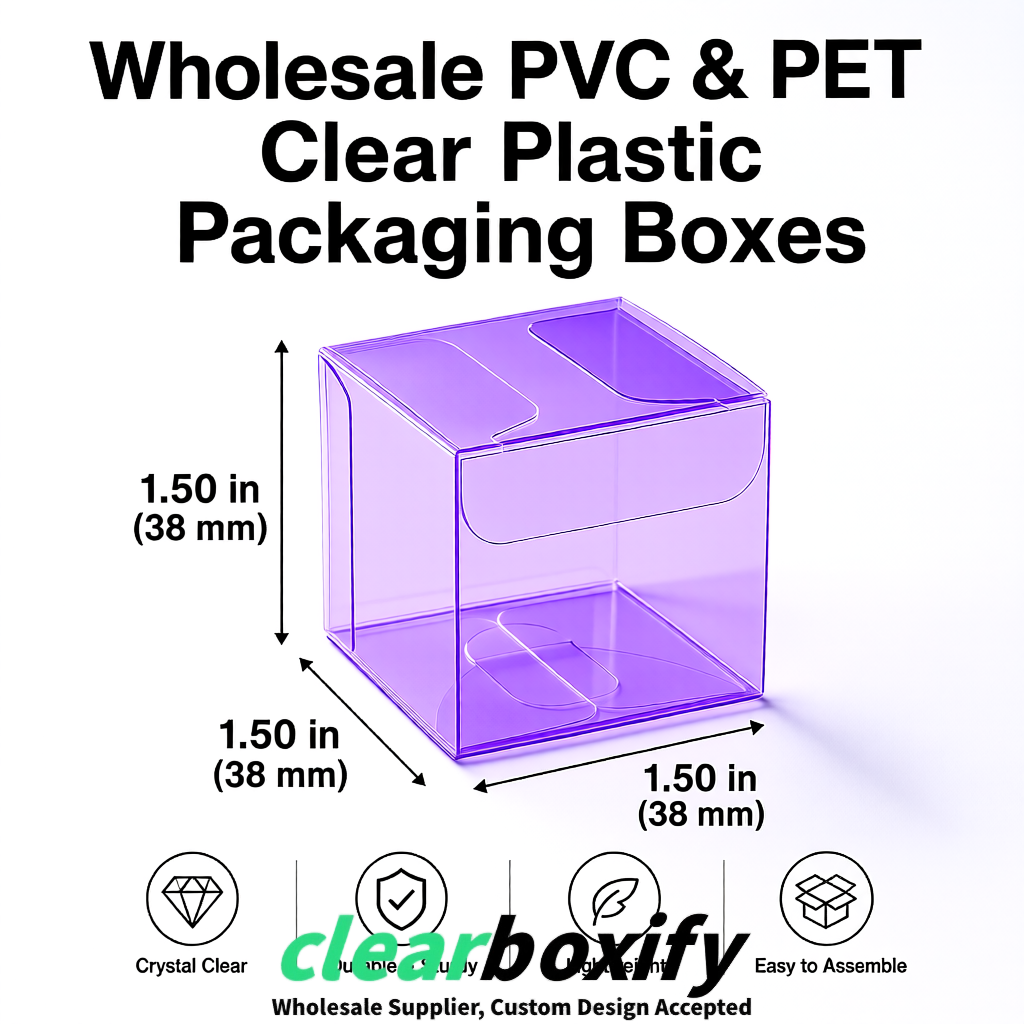 Violet Clear PVC & PET Boxes 38x38x38, 40x40x40, 50x50x50/80mm