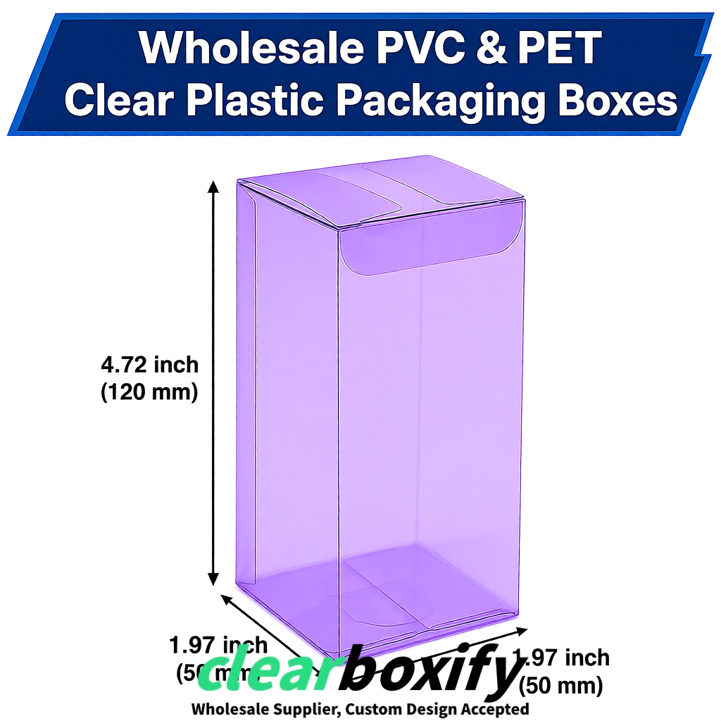 Violet Wholesale Clear PVC & PET Boxes 50x50x120/150/200mm 60x60x60/120 mm