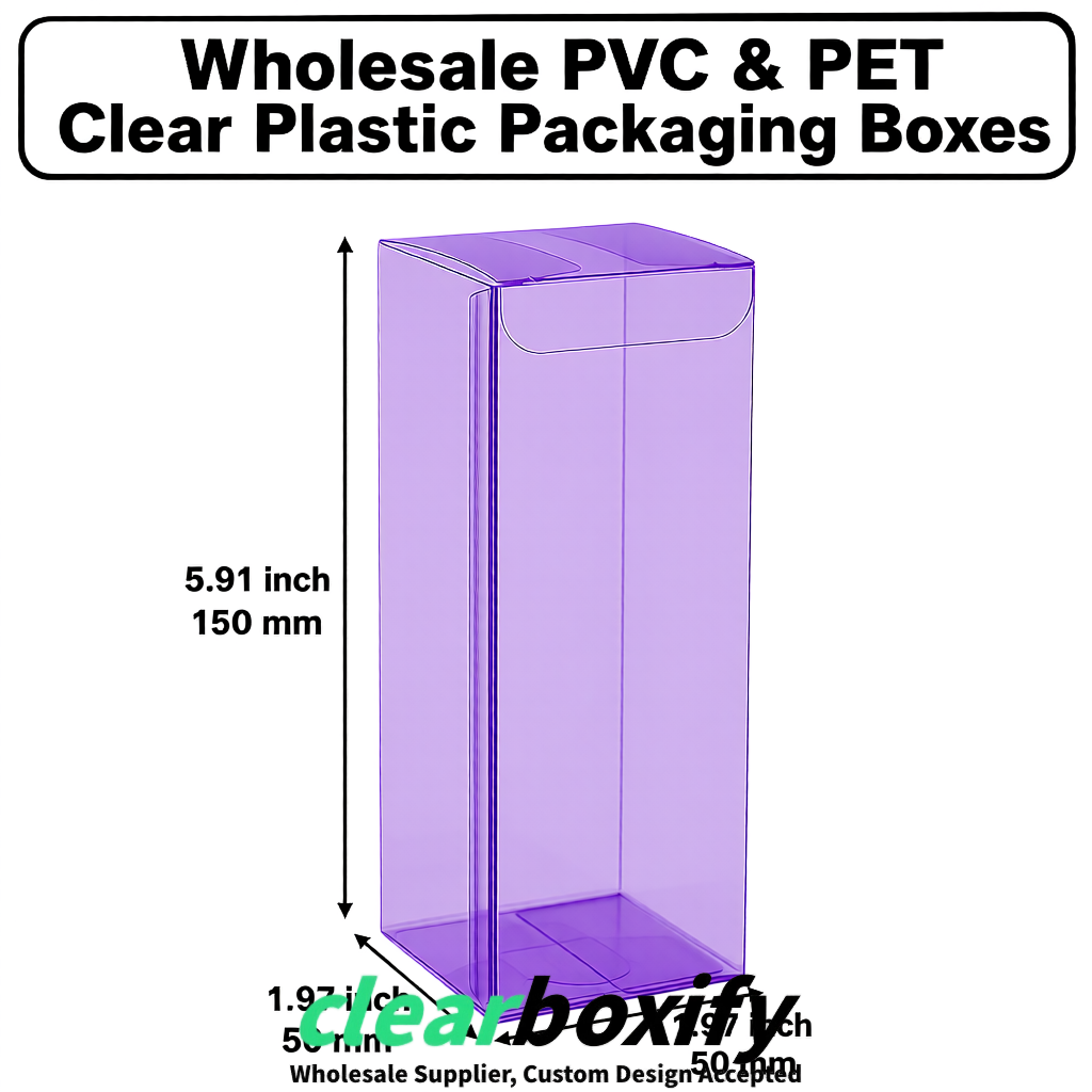 Violet Wholesale Clear PVC & PET Boxes 50x50x120/150/200mm 60x60x60/120 mm