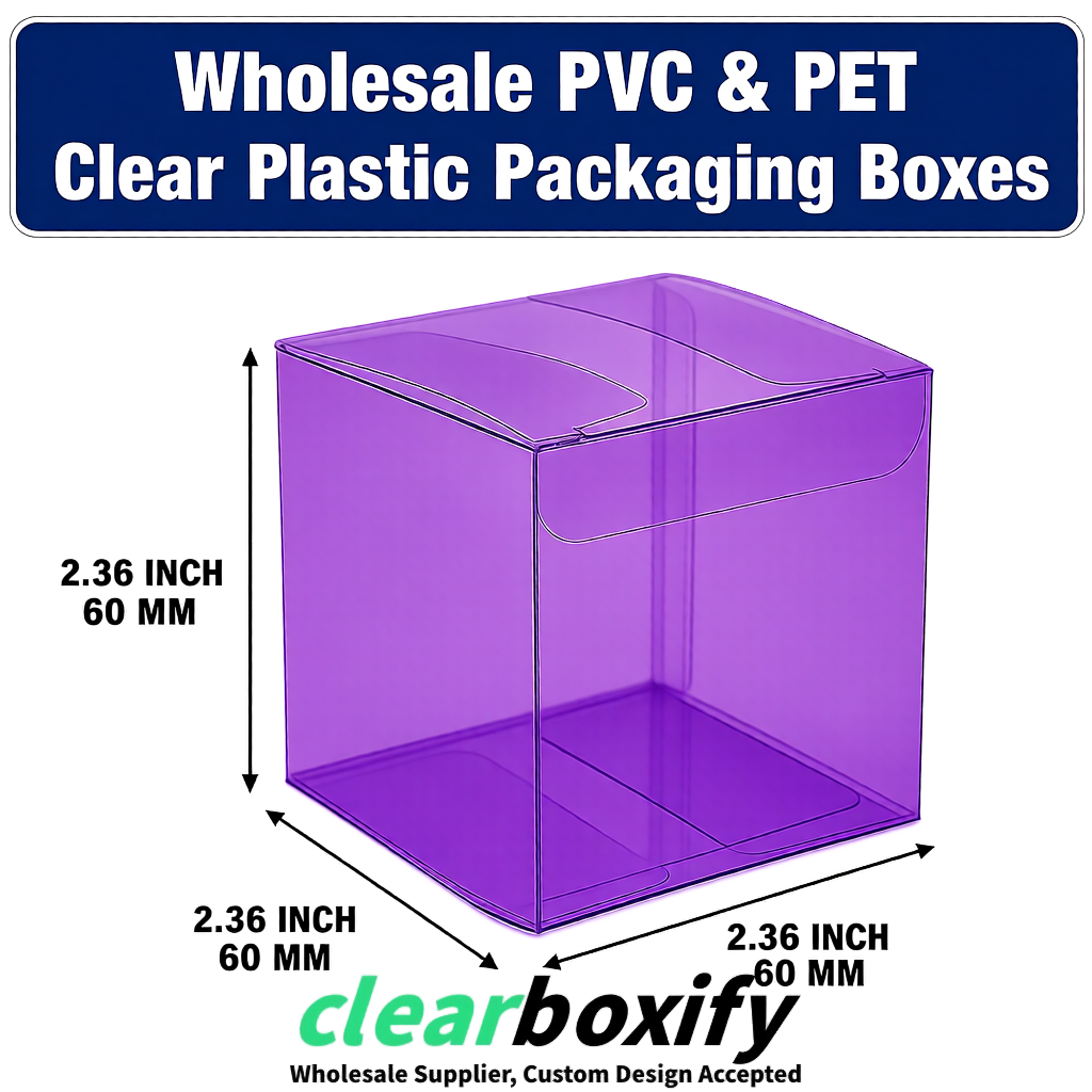 Violet Wholesale Clear PVC & PET Boxes 50x50x120/150/200mm 60x60x60/120 mm