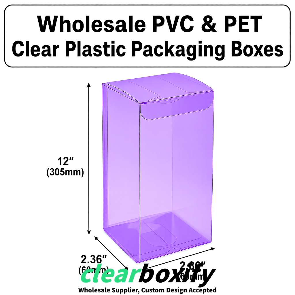 Violet Wholesale Clear PVC & PET Boxes 50x50x120/150/200mm 60x60x60/120 mm