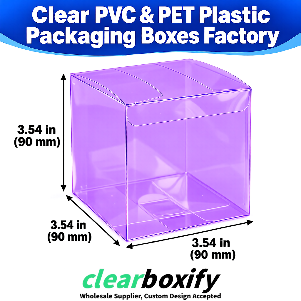 Wholesale Violet Clear PVC & PET Boxes 90x90x90mm 100x100x30/50/100mm