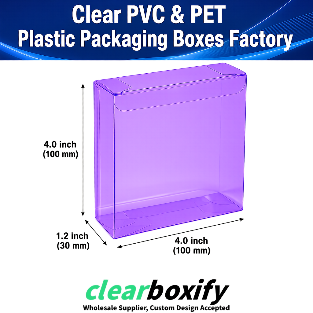 Wholesale Violet Clear PVC & PET Boxes 90x90x90mm 100x100x30/50/100mm
