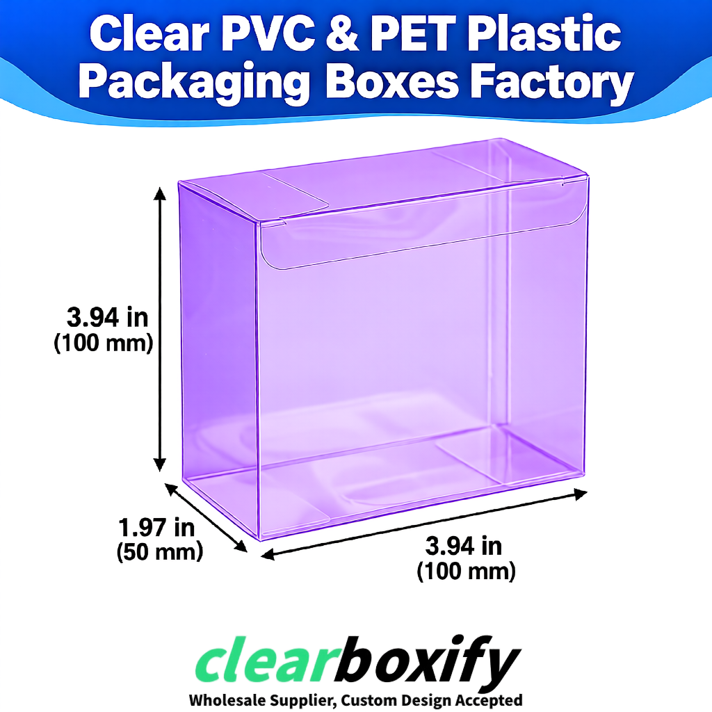 Wholesale Violet Clear PVC & PET Boxes 90x90x90mm 100x100x30/50/100mm