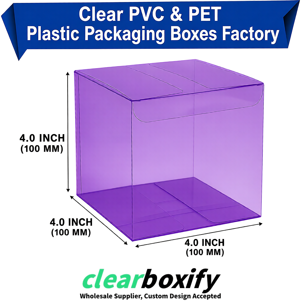 Wholesale Violet Clear PVC & PET Boxes 90x90x90mm 100x100x30/50/100mm