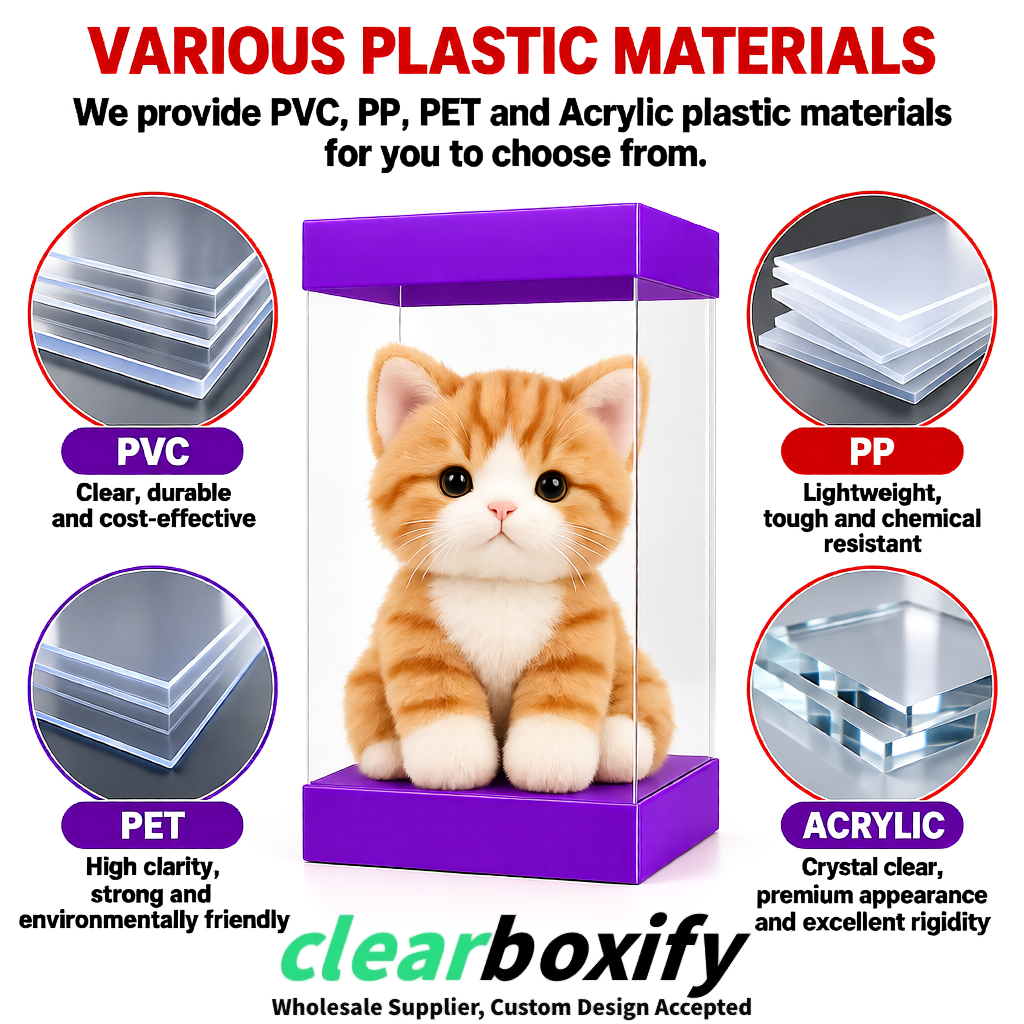 Violet Clear Toy Display Boxes with White Base & Top | Wholesale Bulk Packaging