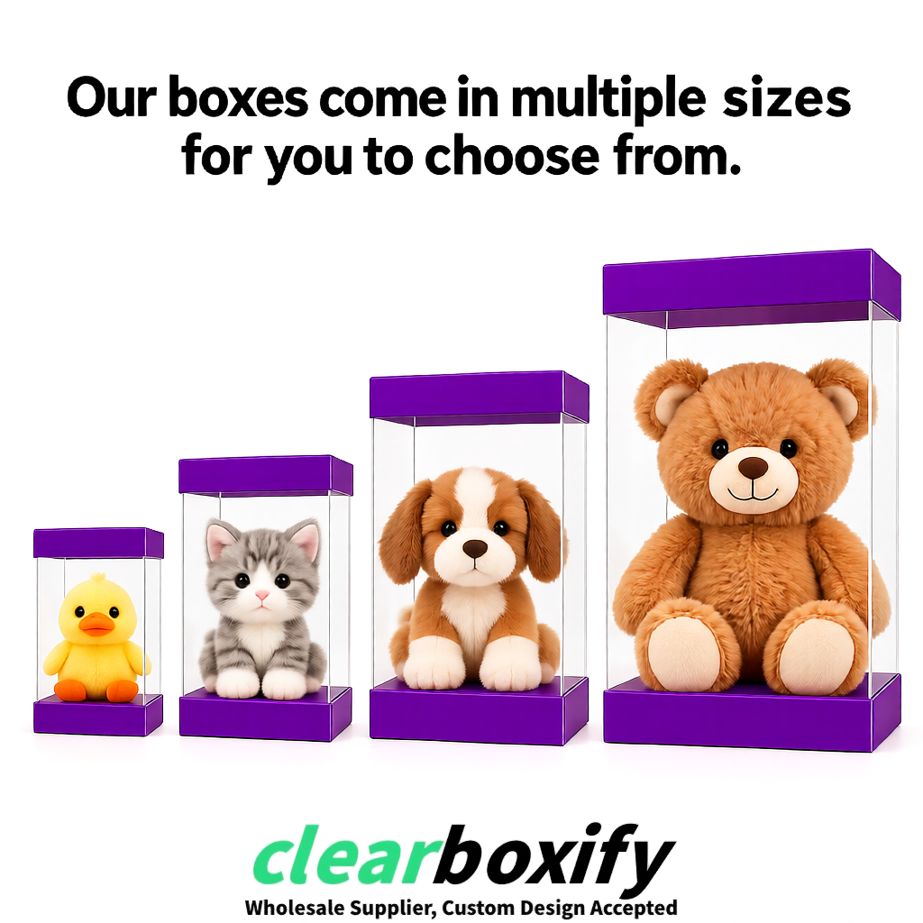 Violet Clear Toy Display Boxes with White Base & Top | Wholesale Bulk Packaging