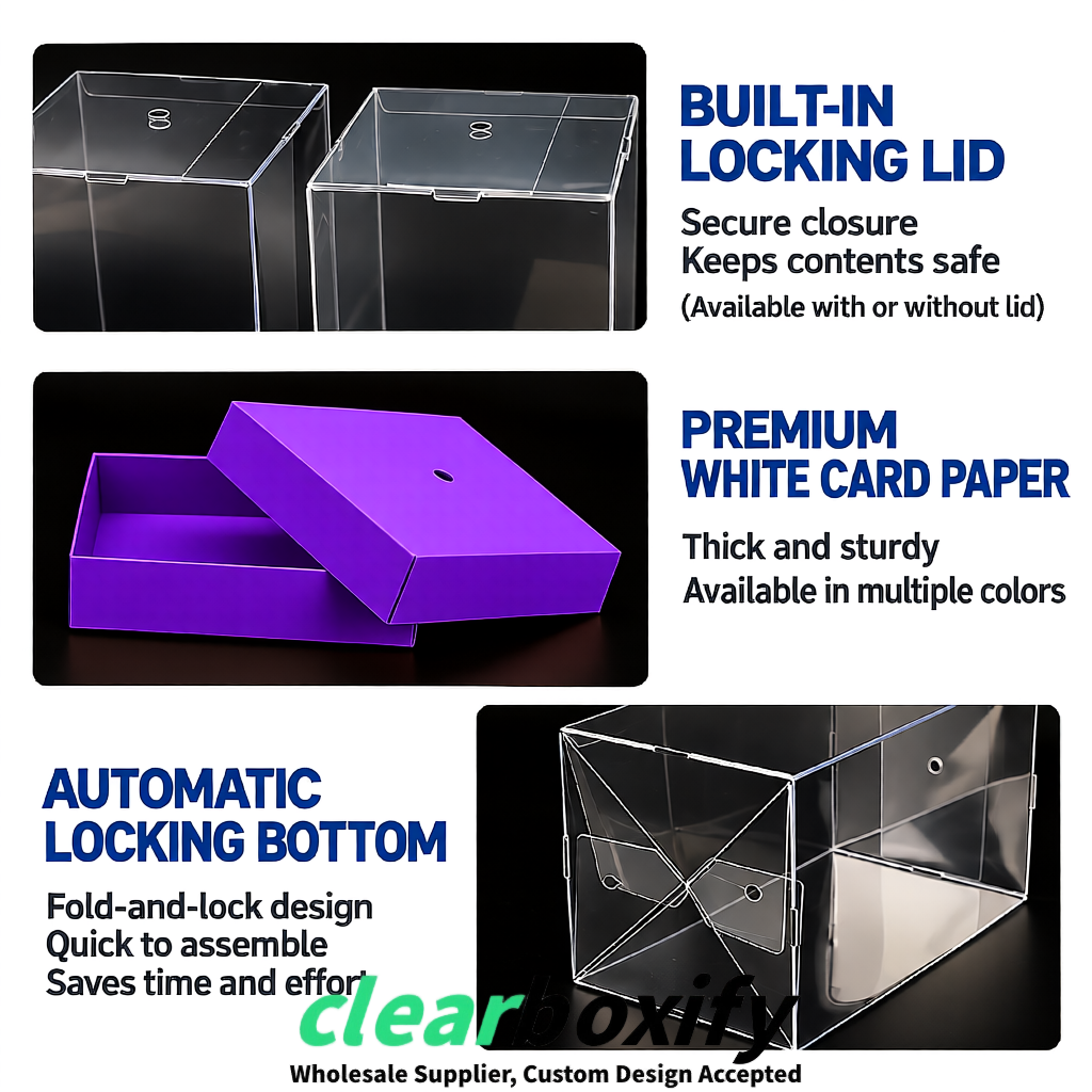 Violet Clear Toy Display Boxes with White Base & Top | Wholesale Bulk Packaging Violet Clear Toy Display Boxes with White Base & Top | Wholesale Bulk Packaging