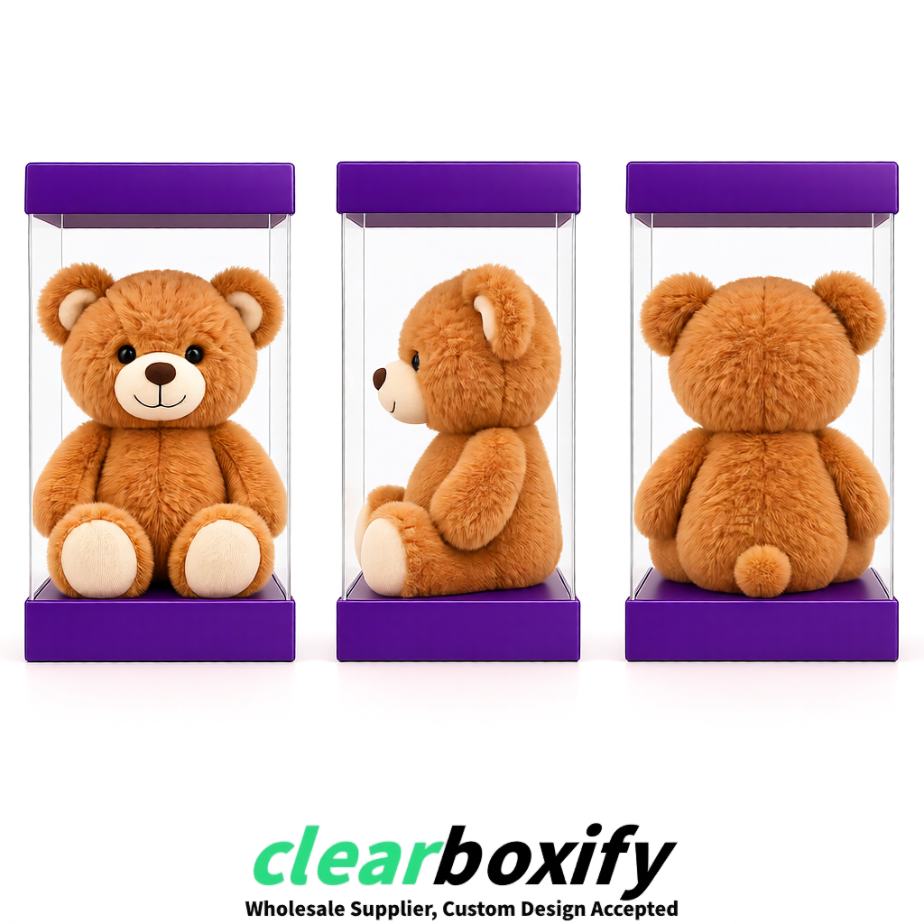 Violet Clear Toy Display Boxes with White Base & Top | Wholesale Bulk Packaging