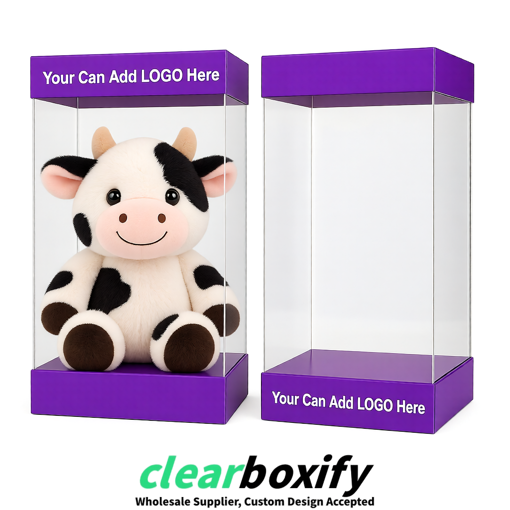 Violet Clear Toy Display Boxes with White Base & Top | Wholesale Bulk Packaging