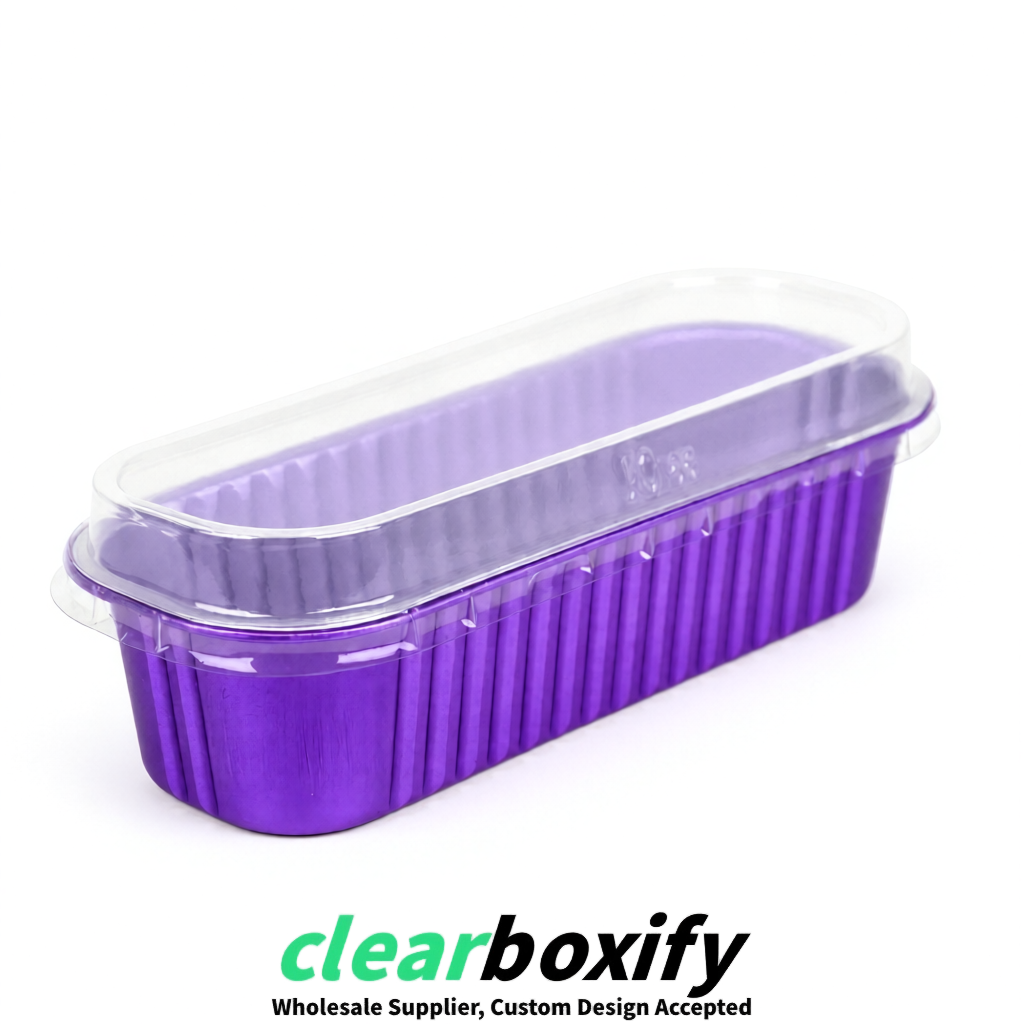 Violet Mini Loaf Pans with Clear Lids 6.8oz Rectangular Aluminum Foil Baking Pans Supplier