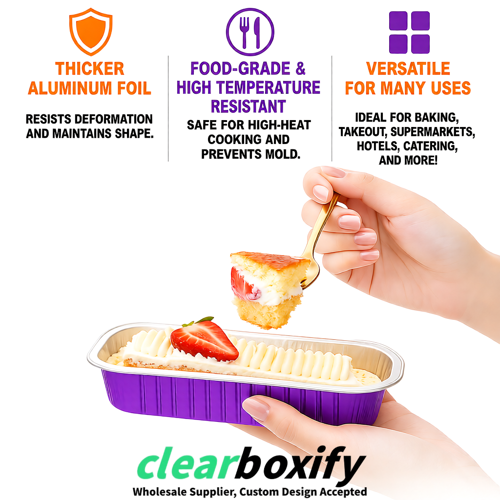 Violet Mini Loaf Pans with Clear Lids 6.8oz Rectangular Aluminum Foil Baking Pans Supplier