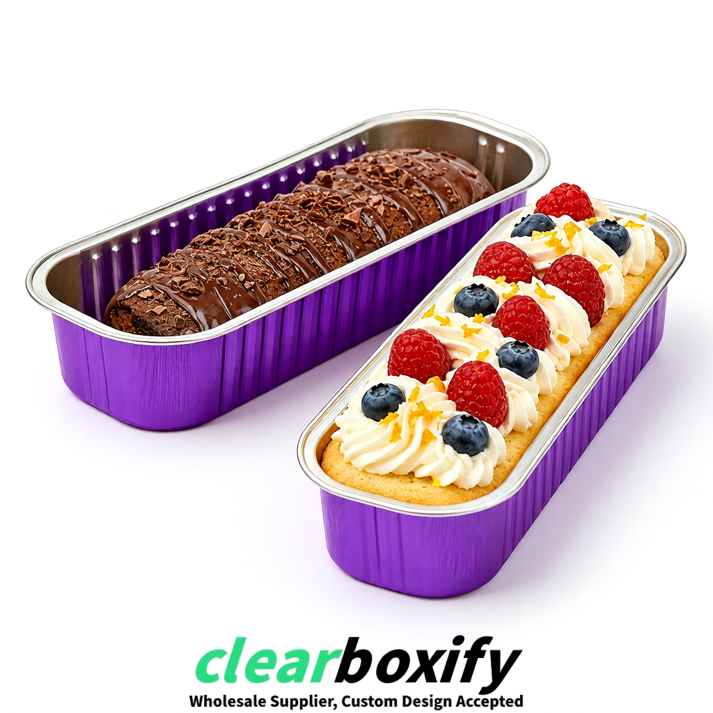 Violet Mini Loaf Pans with Clear Lids 6.8oz Rectangular Aluminum Foil Baking Pans Supplier