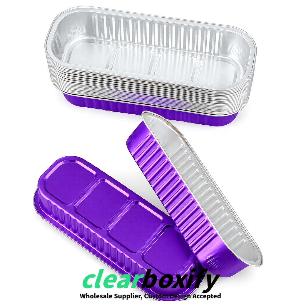 Violet Mini Loaf Pans with Clear Lids 6.8oz Rectangular Aluminum Foil Baking Pans Supplier