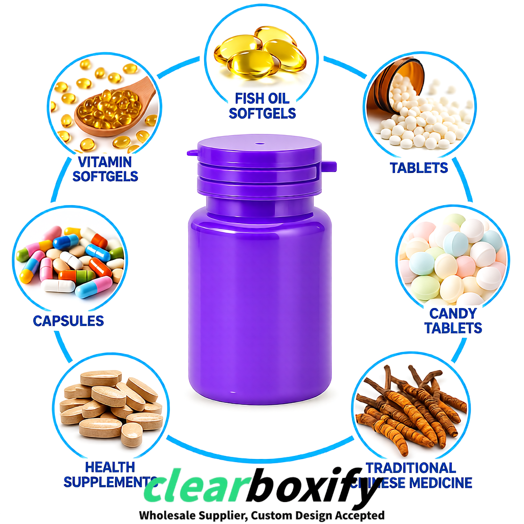 80ml Violet Plastic Supplement Bottle for Capsules & Pills, TCM & Softgels