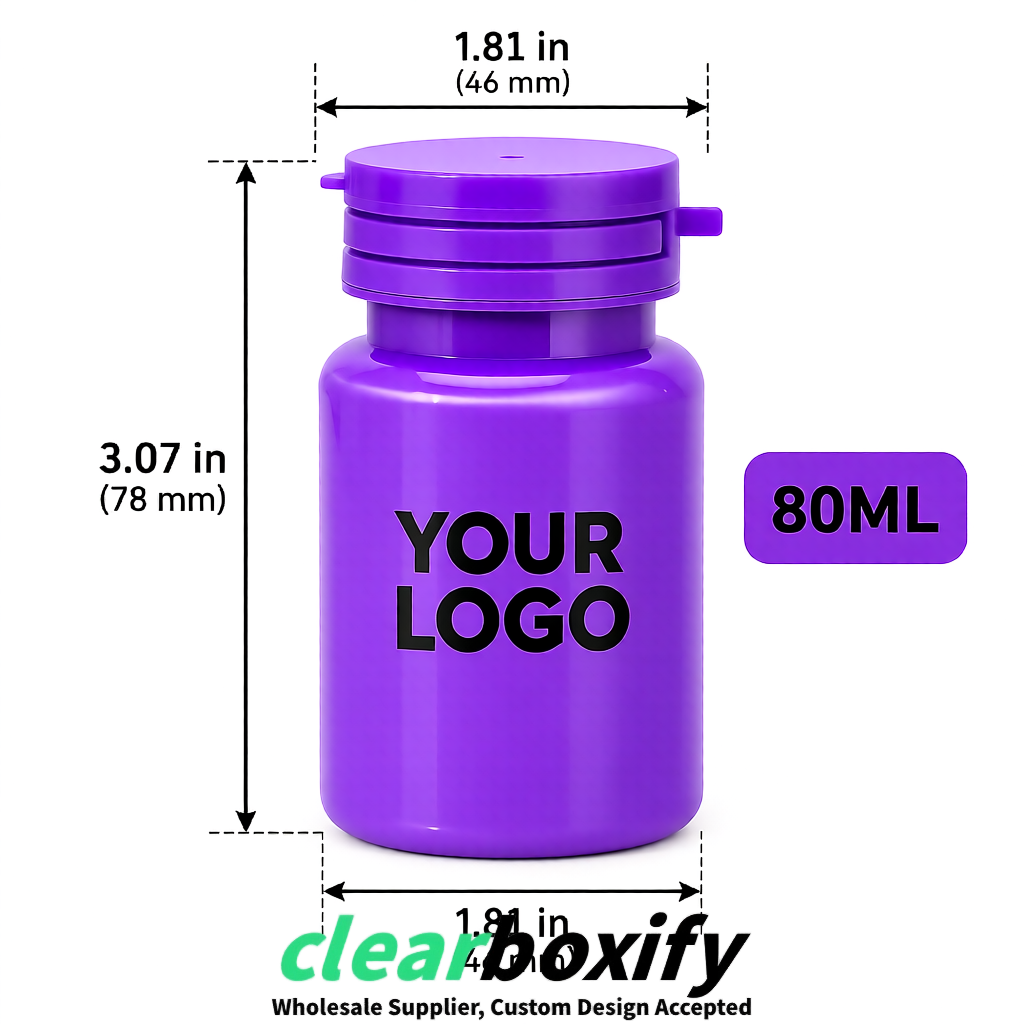 80ml Violet Plastic Supplement Bottle for Capsules & Pills, TCM & Softgels