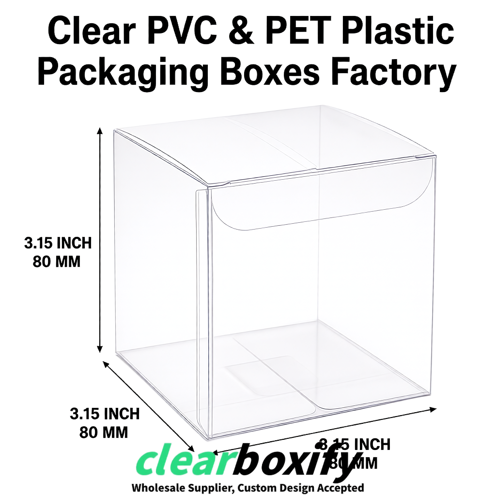 White PPWR-ready PVC & PET Clear Boxes 80x80x80/120/140/190mm 70x70x160 mm Factory