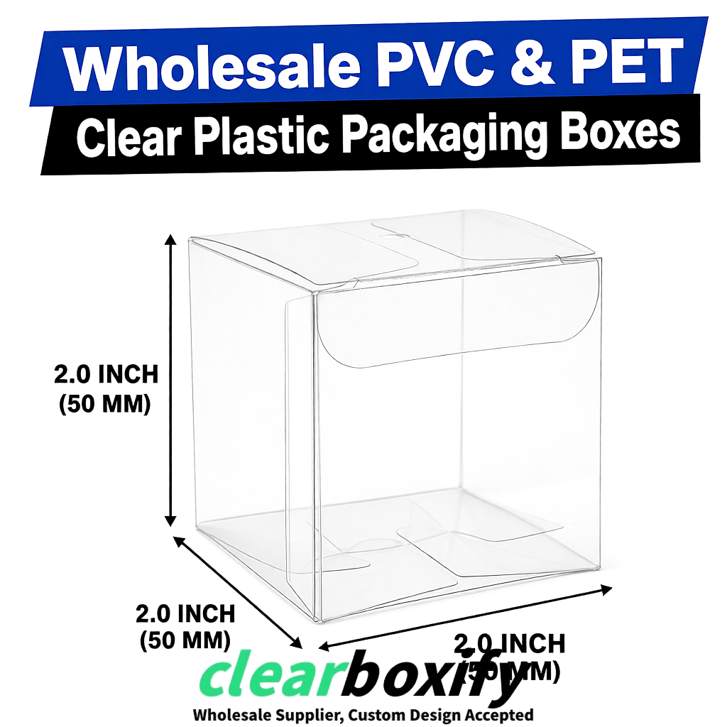 White Clear PVC & PET Boxes 38x38x38, 40x40x40, 50x50x50/80mm
