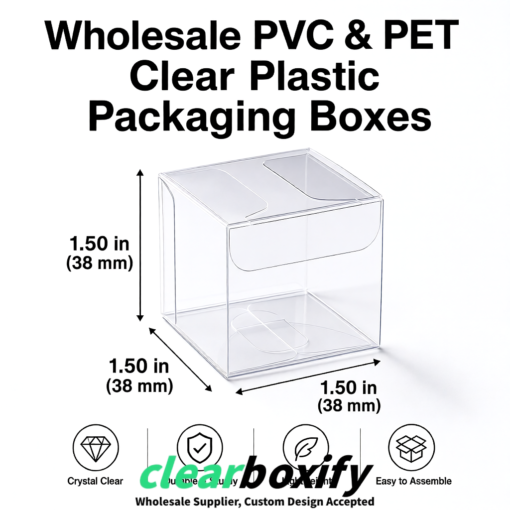 White Clear PVC & PET Boxes 38x38x38, 40x40x40, 50x50x50/80mm