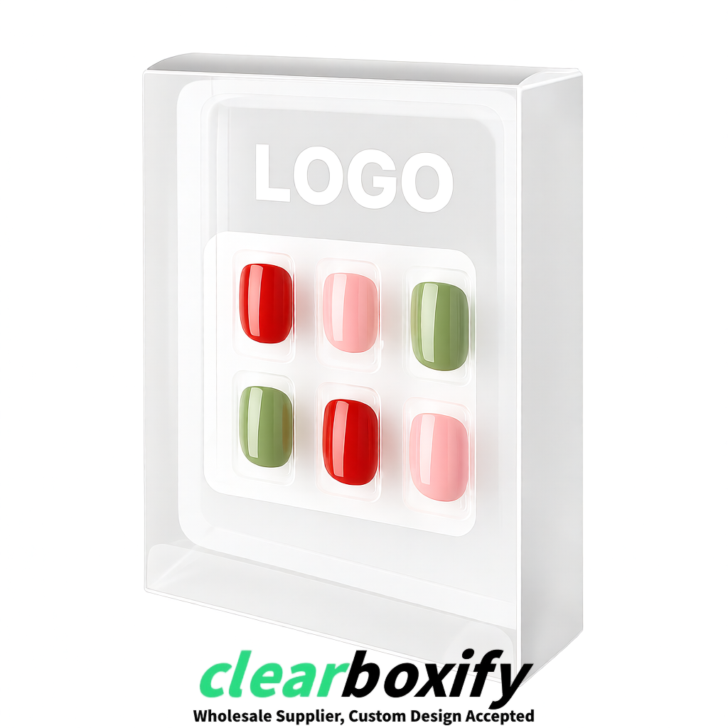 White Clear Press-on Nails Box with Hanging Hook | Plastic PVC PP PET Packaging