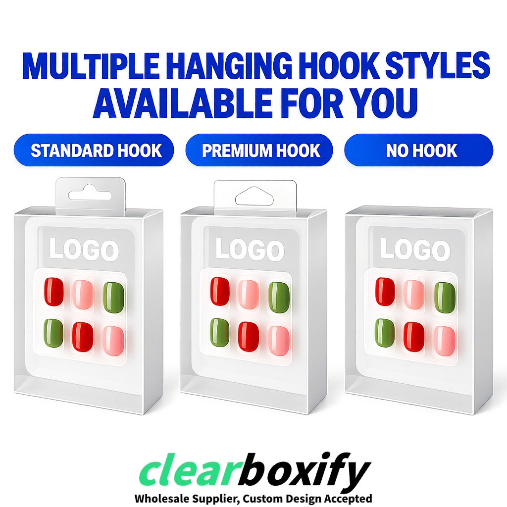 White Clear Press-on Nails Box with Hanging Hook | Plastic PVC PP PET Packaging White Clear Press-on Nails Box with Hanging Hook | Plastic PVC PP PET Packaging