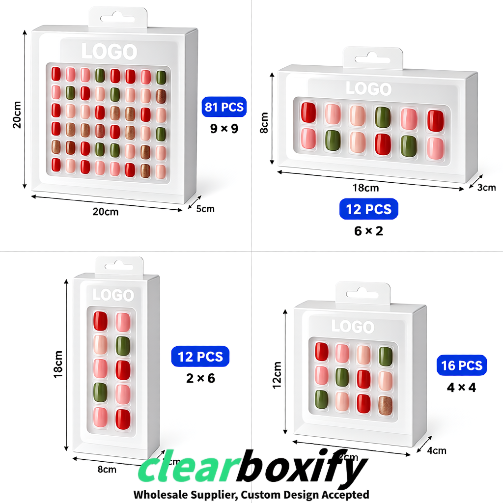 White Clear Press-on Nails Box with Hanging Hook | Plastic PVC PP PET Packaging