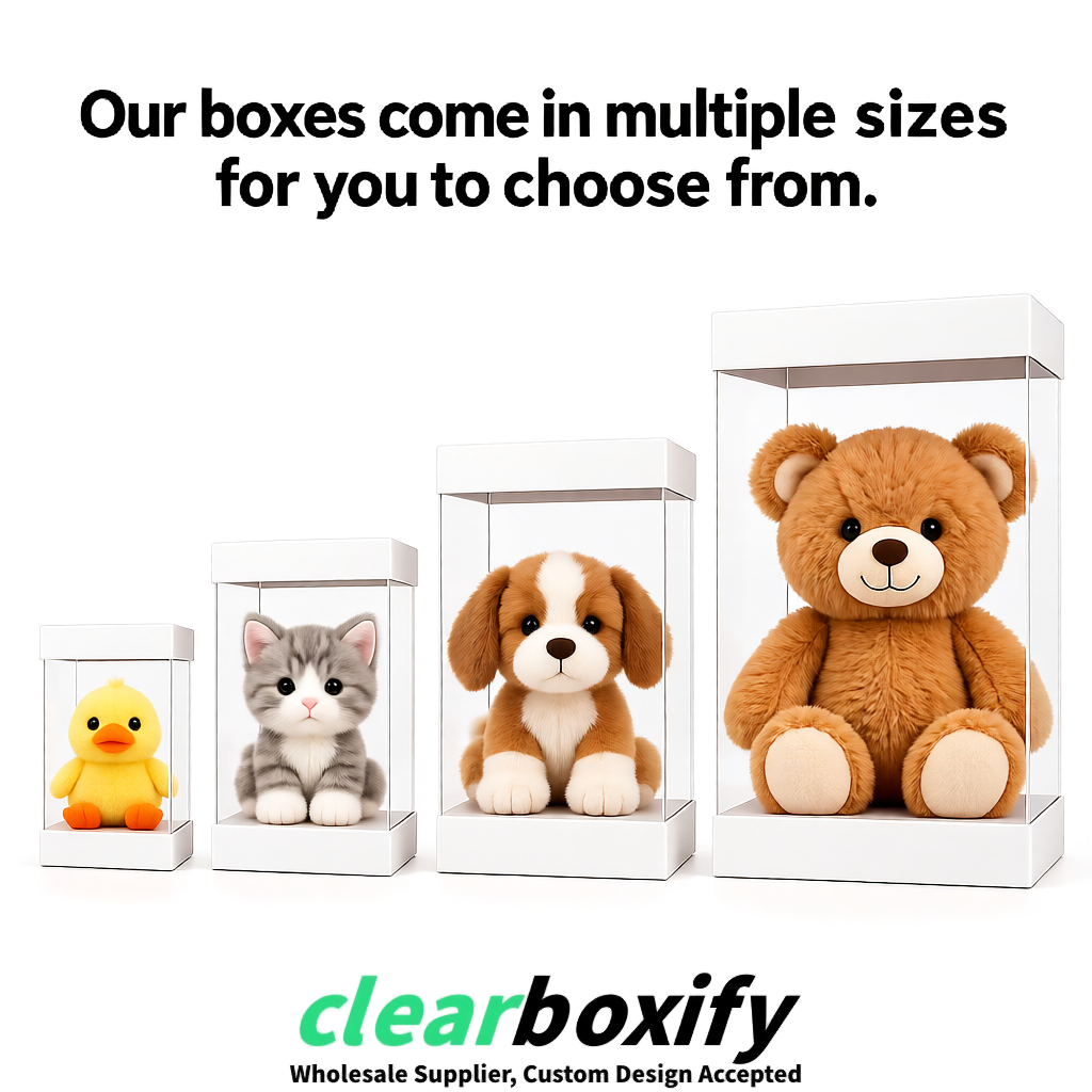 White Clear Toy Display Boxes with White Base & Top | Wholesale Bulk Packaging