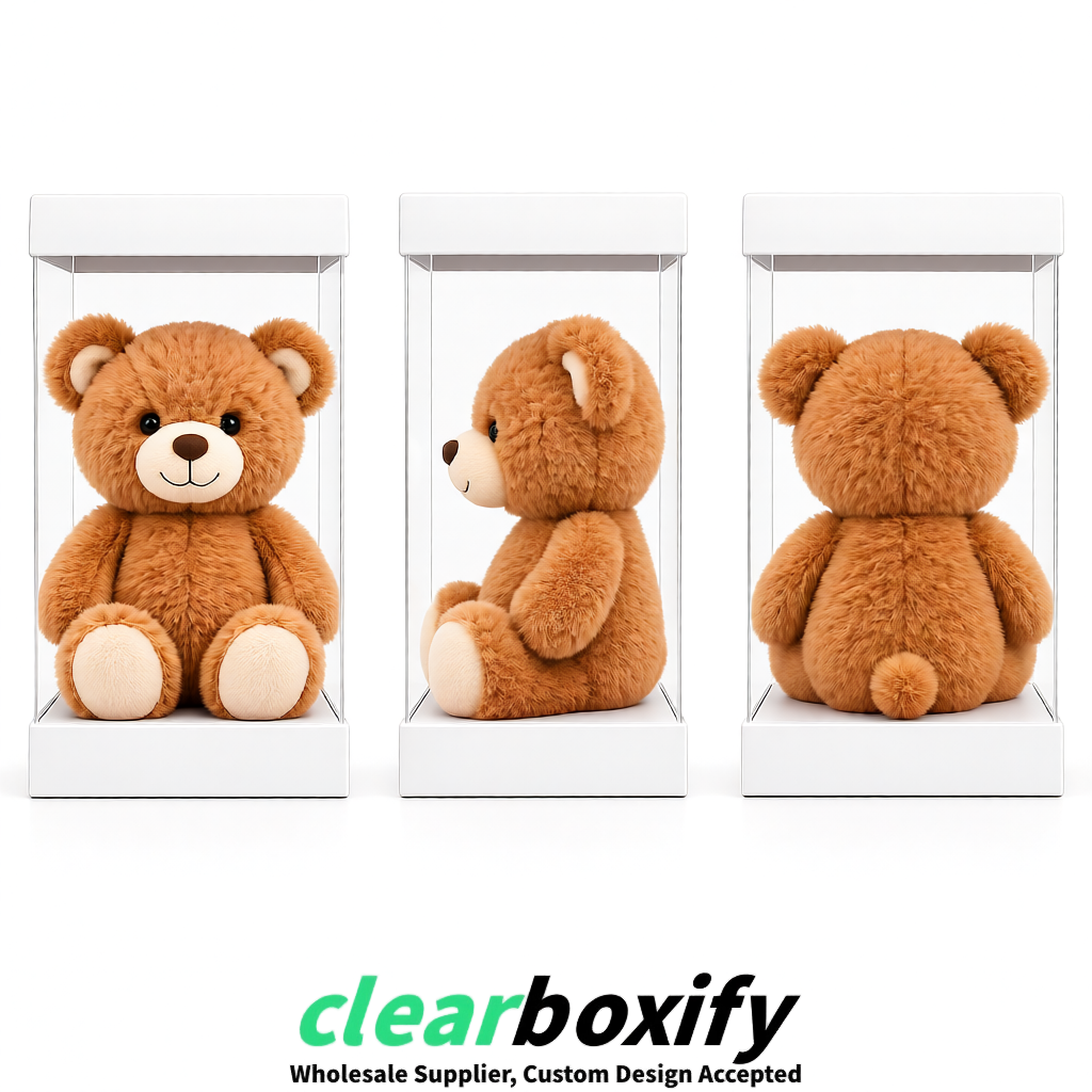 White Clear Toy Display Boxes with White Base & Top | Wholesale Bulk Packaging