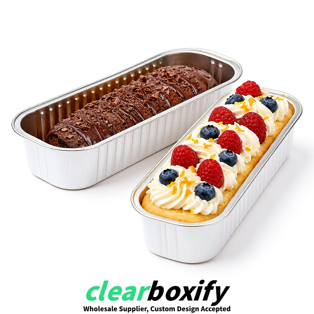 White Mini Loaf Pans with Clear Lids 6.8oz Rectangular Aluminum Foil Baking Pans Supplier