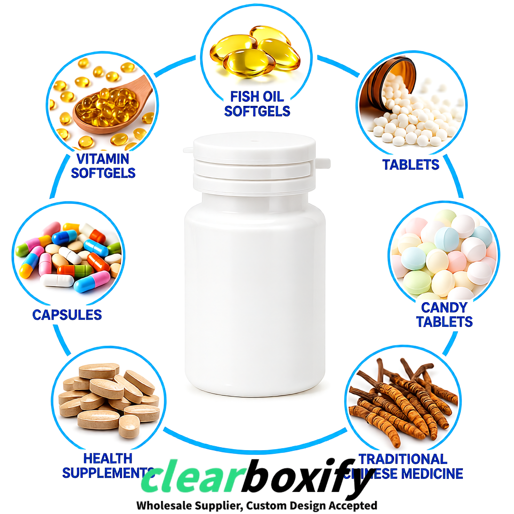 80ml White Plastic Supplement Bottle for Capsules & Pills, TCM & Softgels