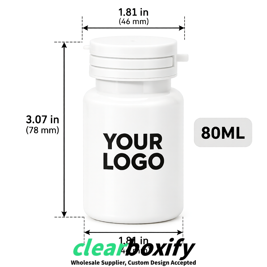 80ml White Plastic Supplement Bottle for Capsules & Pills, TCM & Softgels