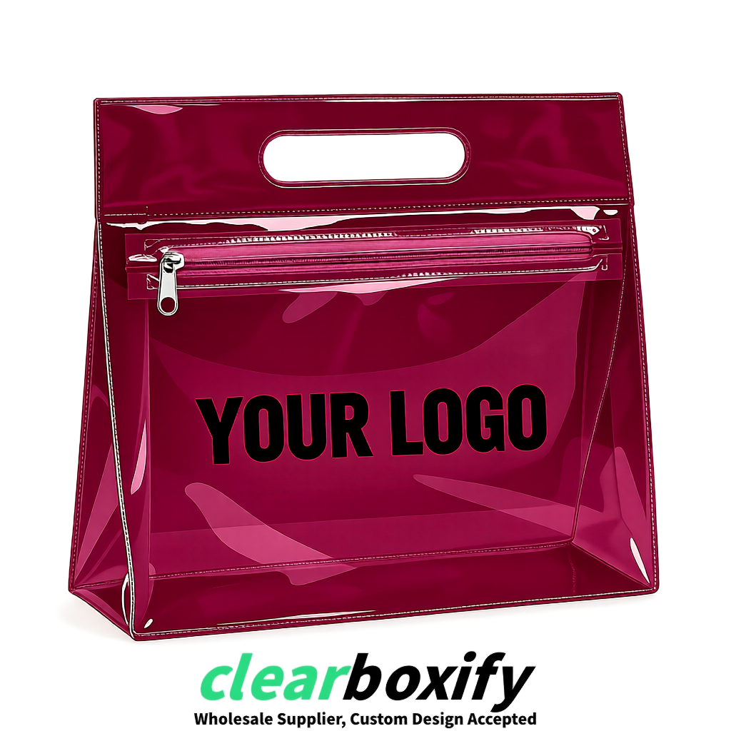 Wine Red EVA/PVC Cosmetic Bags | OEM/ODM Clear Zipper Makeup Pouches