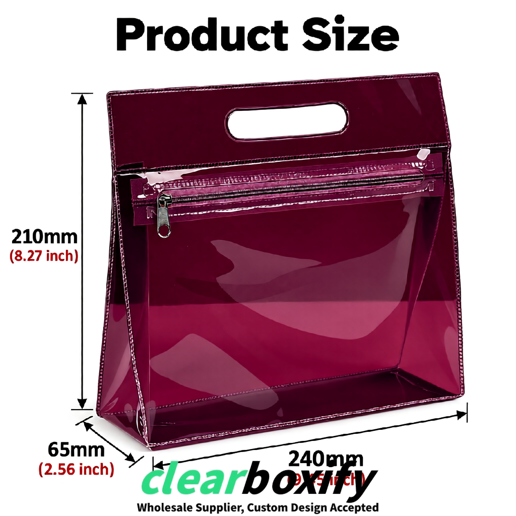 Wine Red EVA/PVC Cosmetic Bags | OEM/ODM Clear Zipper Makeup Pouches