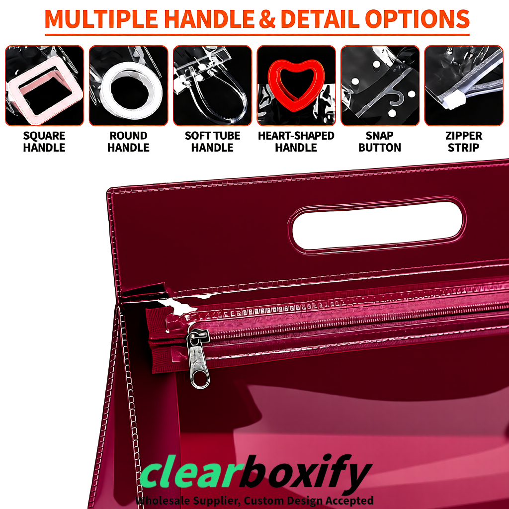 Wine Red EVA/PVC Cosmetic Bags | OEM/ODM Clear Zipper Makeup Pouches