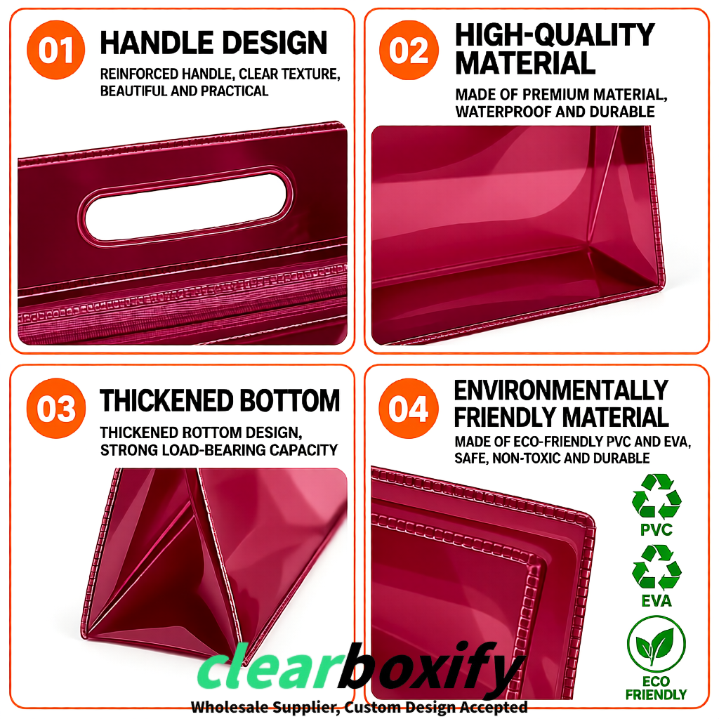 Wine Red EVA/PVC Cosmetic Bags | OEM/ODM Clear Zipper Makeup Pouches